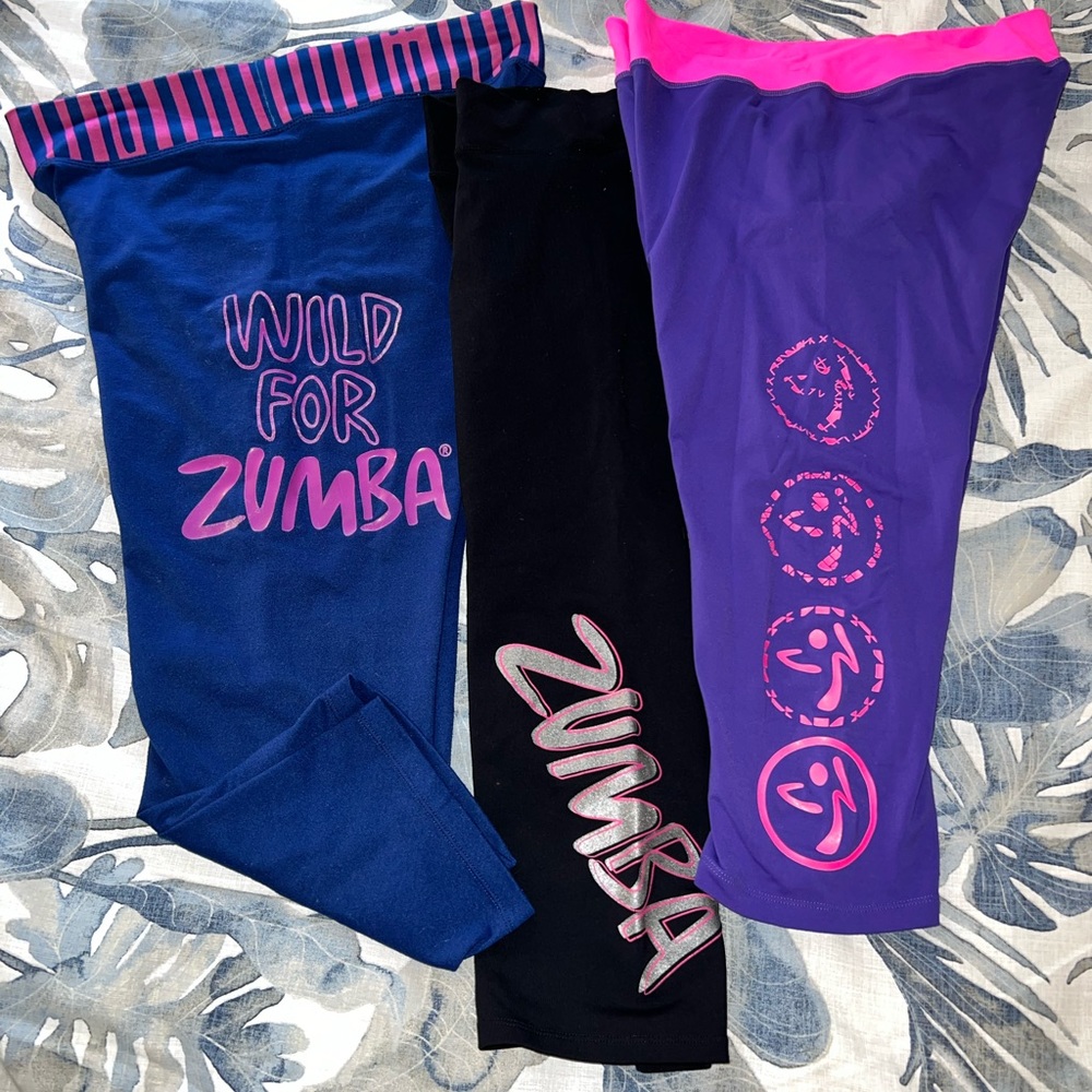 Lot of 3-  Zumba Fitness Capri Leggings, Sz. XL/L. Vintage 2010’s